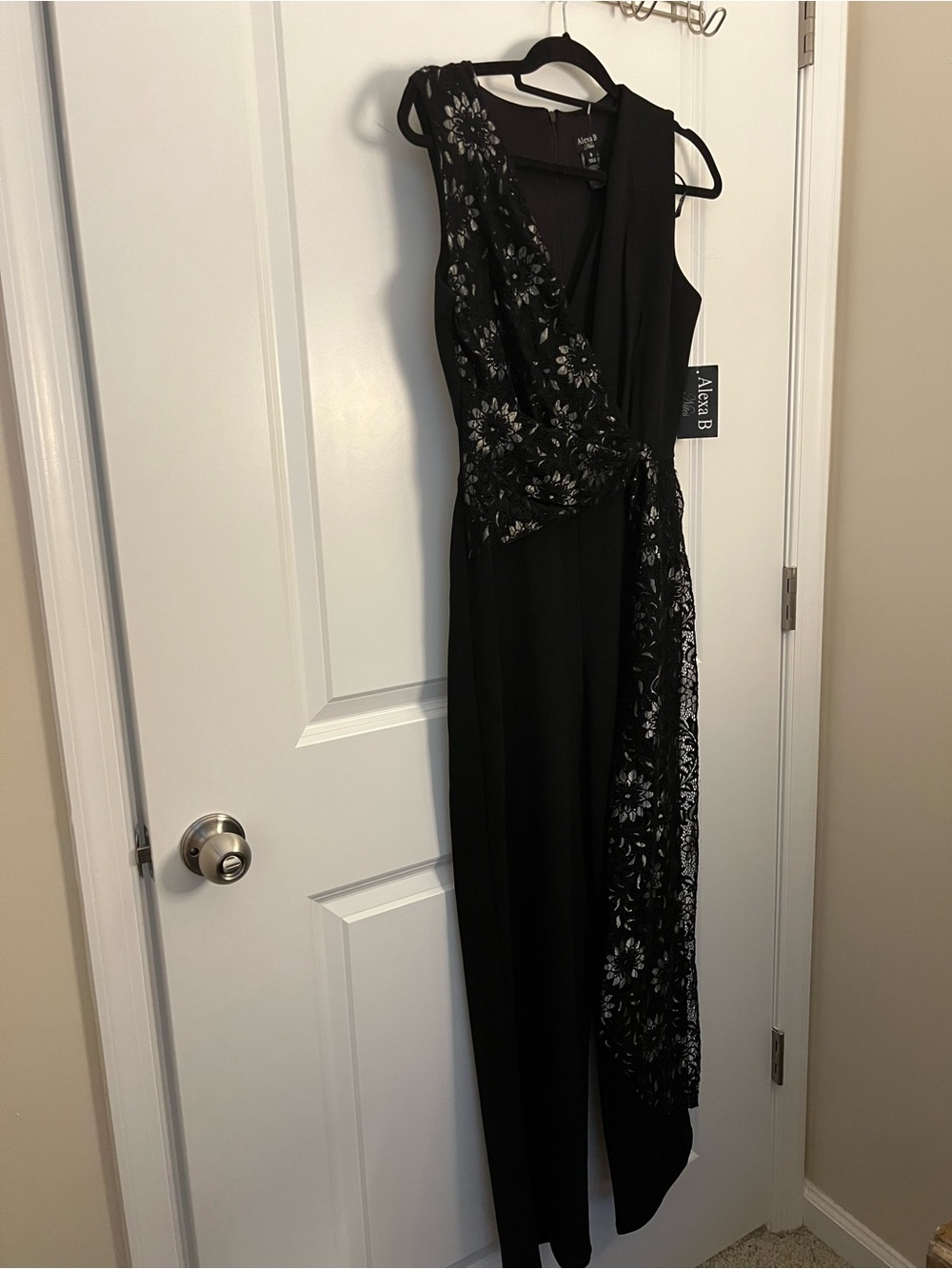 Black Embellished V-Neck Evening Jumpsuit